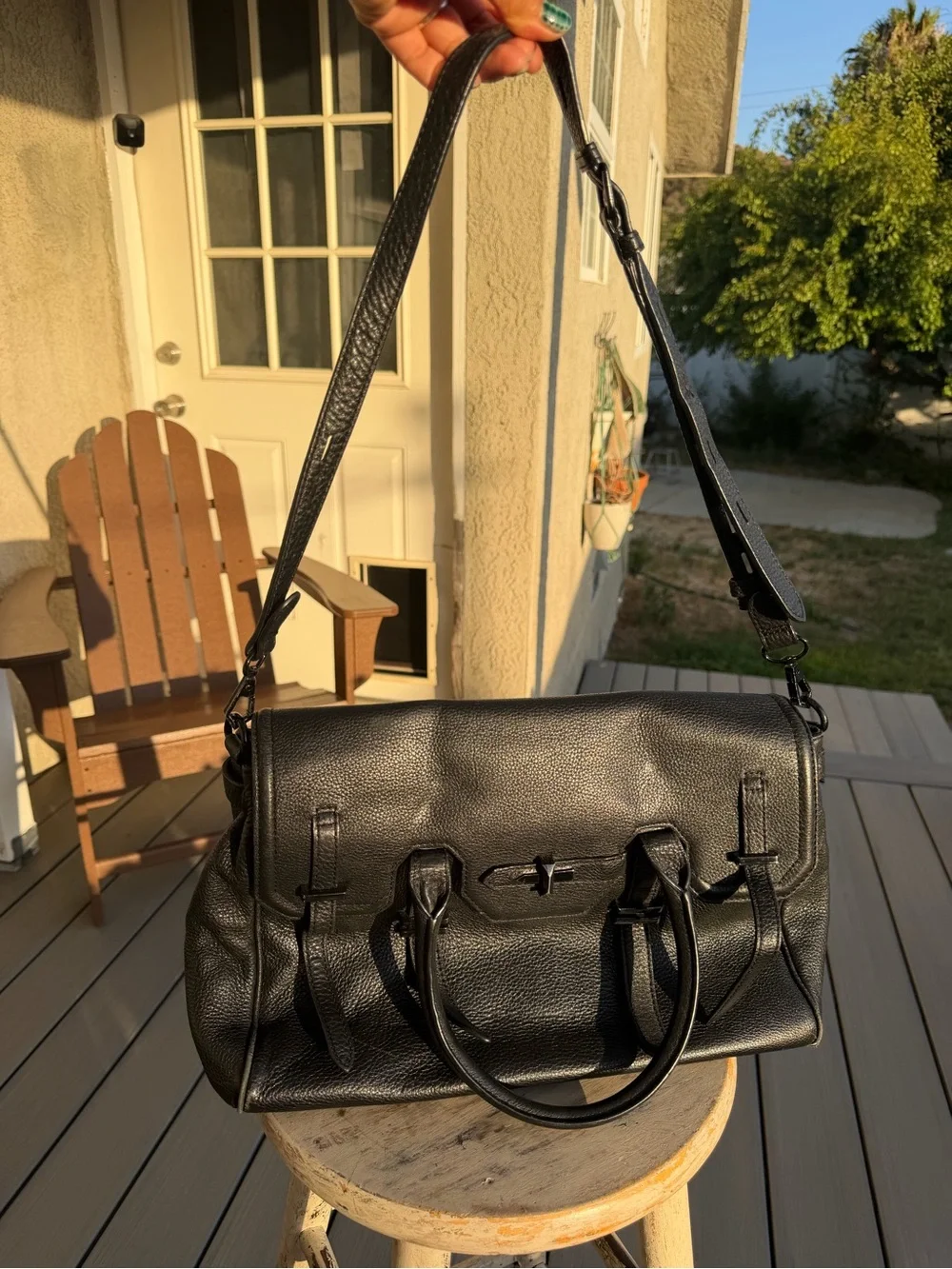 Rebecca Minkoff Black Pebbled Leather Satchel with Top Handles